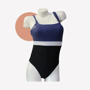 Cupshe black blue color block classic one piece swimsuit med
